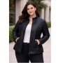 Plus size black leather jacket that hugs the body beautifully