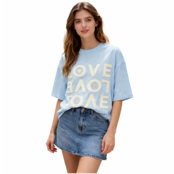 Bright smile and "LOVE" T-shirt