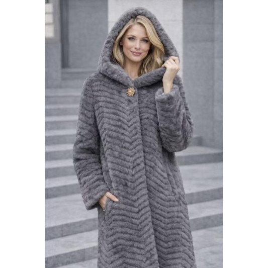 εντυπωσιακό παλτό από ψεύτικη γούνα σε όλο το μήκος grey 