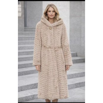 εντυπωσιακό παλτό από ψεύτικη γούνα σε όλο το μήκος μπεζ  
