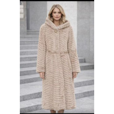 εντυπωσιακό παλτό από ψεύτικη γούνα σε όλο το μήκος μπεζ  