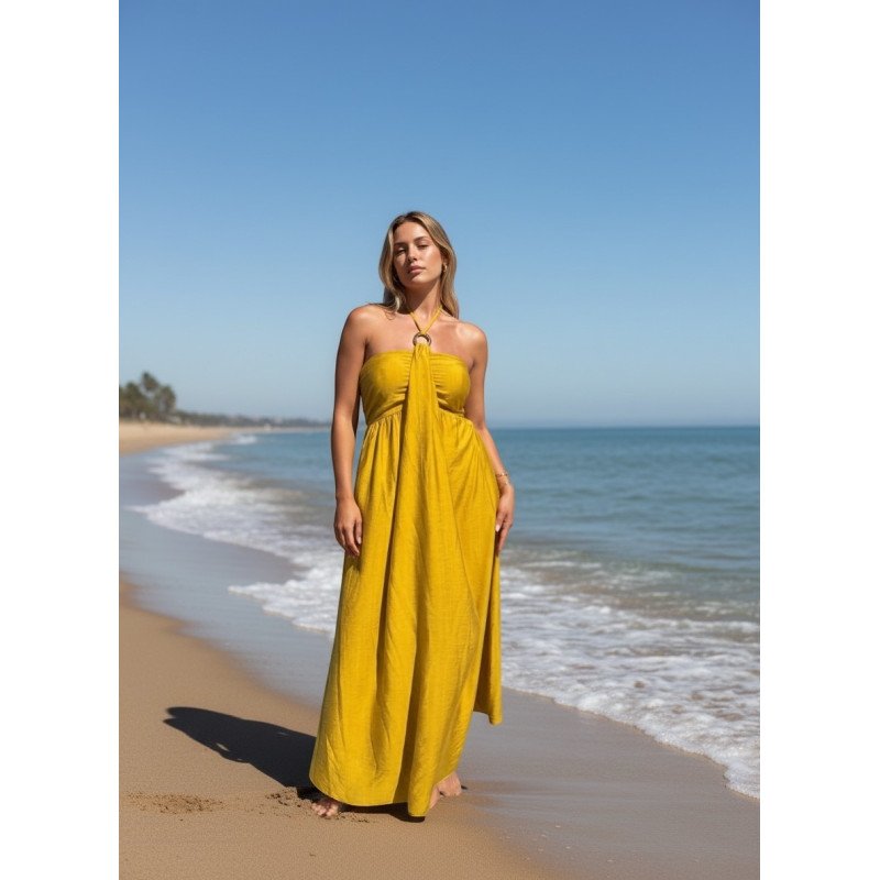 Maxi Flowy Halter Dress Yellow
