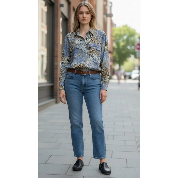 Animal Print Shirt with Denim Tones
