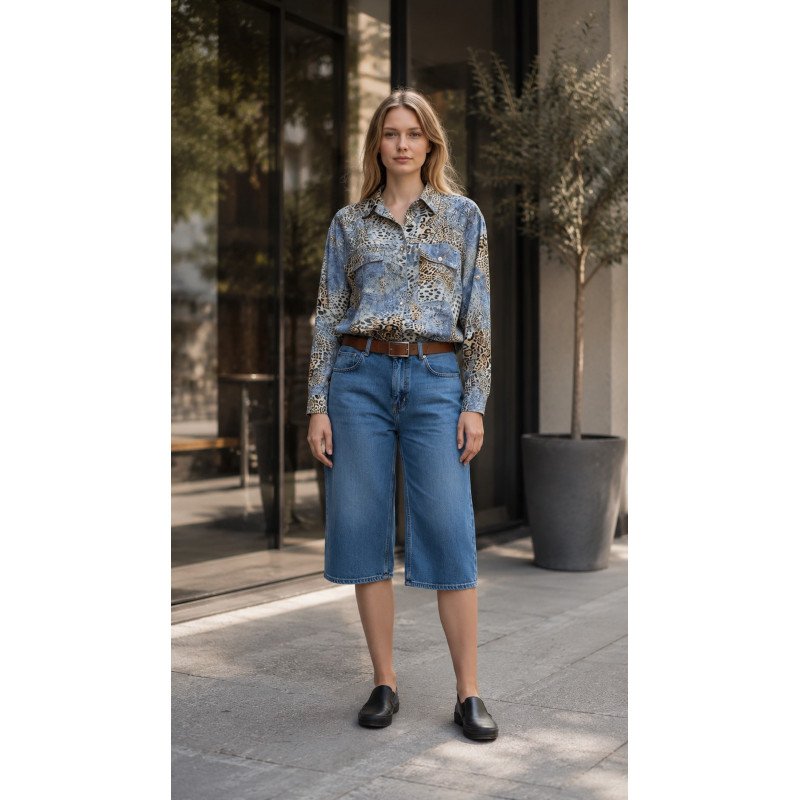 Animal Print Shirt with Denim Tones