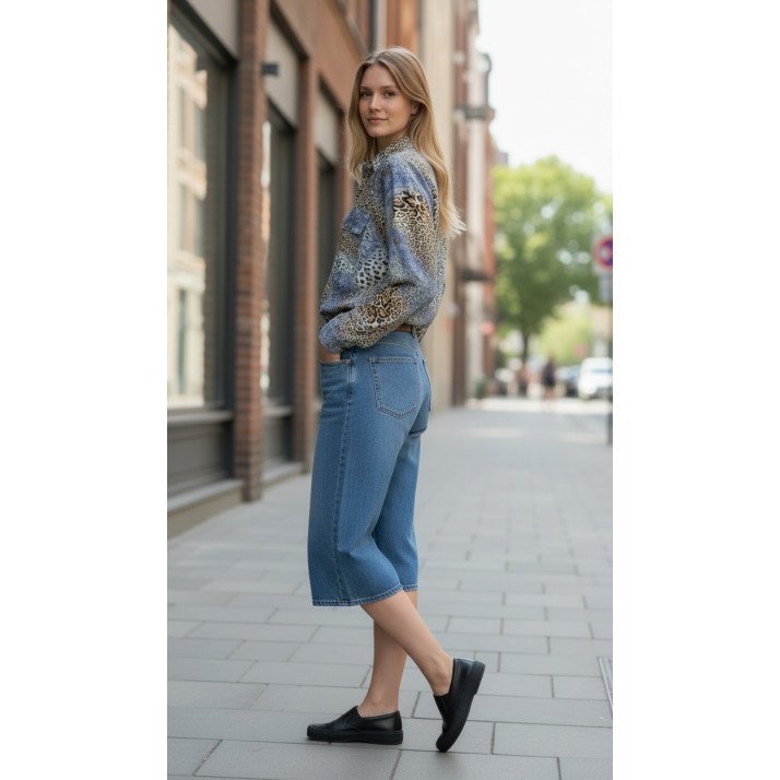 Animal Print Shirt with Denim Tones