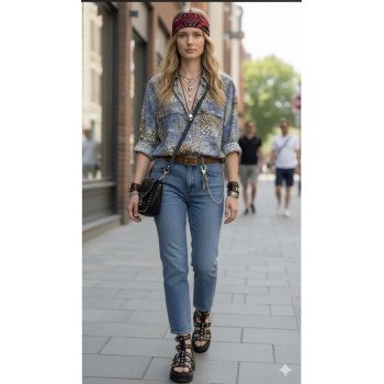 Animal Print Shirt with Denim Tones