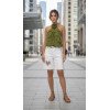 High-Waisted White Denim Bermuda Shorts with Rhinestone Cut-Out Heart