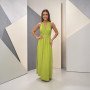 Maxi  Halter Neck Dress with Open Back & Buckle - Lime Green