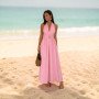 Maxi Lurex Halter Neck Dress with Open Back &  Buckle - Pink