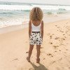High-Waisted Linen Bermuda Shorts with Large Polka Dots - Off White / Brown