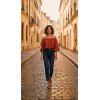 Off-the-Shoulder Top with Ruffled Sleeves - Terracotta