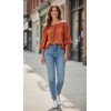 Off-the-Shoulder Top with Ruffled Sleeves - Terracotta