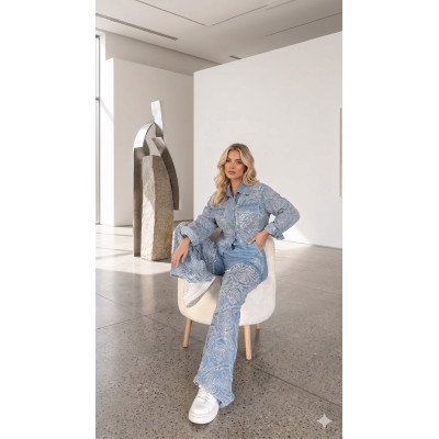 Aria High-Waisted Wide-Leg Embroidered Denim Trousers