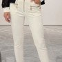 High-Waisted White Skinny Trousers with Decorative Gold Zippers