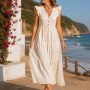 White Boho Maxi Dress with Ruffle Sleeves