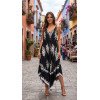 Black Boho Asymmetric Maxi Dress with Ethnic Print