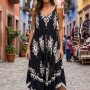 Black Boho Asymmetric Maxi Dress with Ethnic Print