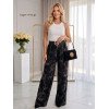 Flowy High-Waisted Floral Pants Black