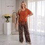 Flowy High-Waisted Floral Wide-Leg Pants  Brown
