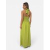 Maxi  Halter Neck Dress with Open Back & Buckle - Lime Green
