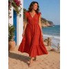 Boho Maxi Dress with Ruffle Sleeves - Terracotta