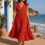 Boho Maxi Dress with Ruffle Sleeves - Terracotta